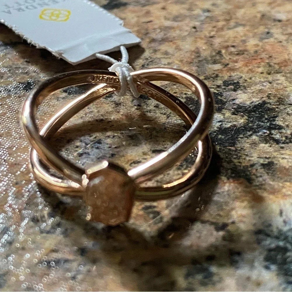 Kendra Scott Emilie Ring Rose gold colored druzy stone size 8 NEW double band